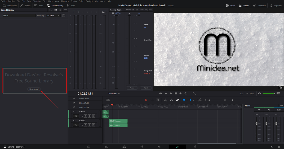 how to download davinci resolve free sound library
